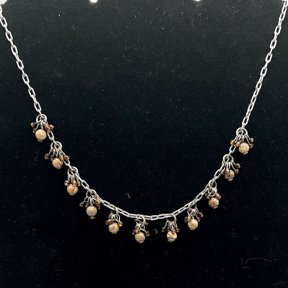 *3/$20* Delicate silver tone and seed bead / stone bead choker necklace